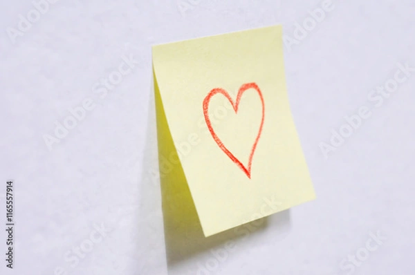 Fototapeta Post it with heart on wall