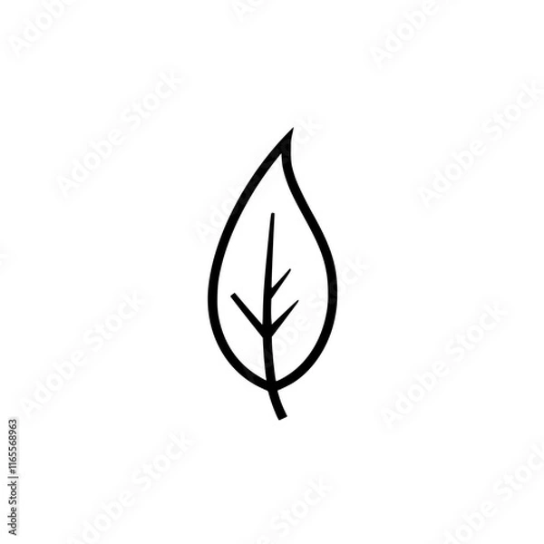 Fototapeta Simple line drawing of a single leaf, isolated on a white background.  A minimalist botanical illustration perfect for eco-friendly designs or nature-themed projects.