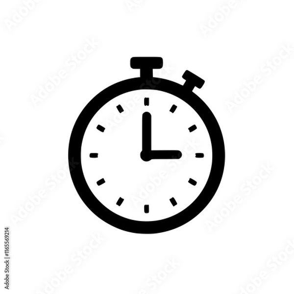 Fototapeta Stopwatch Icon: A simple, bold black stopwatch icon against a white background. Perfect for time management, deadline, or speed-related concepts