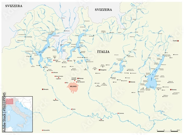 Obraz vector map of the northern Italian lakes