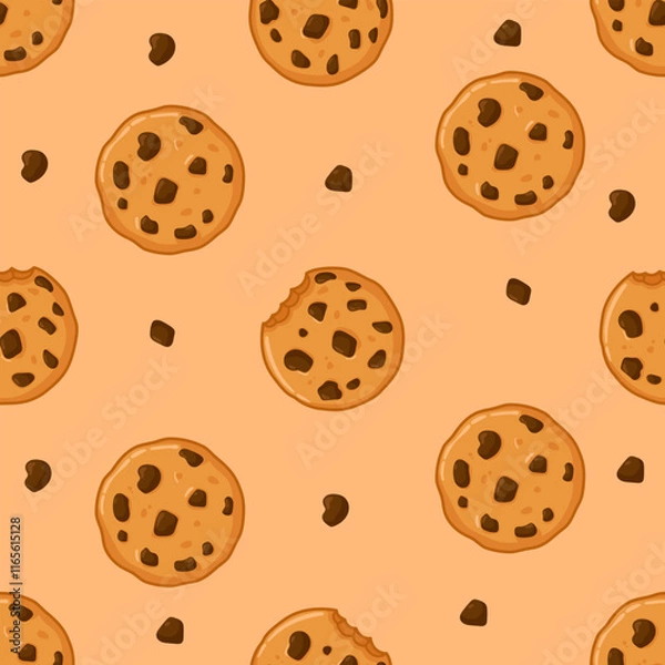 Fototapeta Chocolate Chip Cookie Pattern Design. A delightful seamless pattern featuring chocolate chip cookies, perfect for baking-themed designs, packaging, or culinary products.