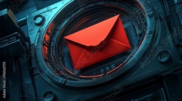 Fototapeta A red envelope being used as a container for a message in a high-tech time capsule.
