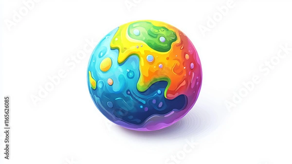 Fototapeta Cartoon planet in fantasy alien galaxy or mystery universe isolated icon. Vector funny cosmic planet for kids, martians world. Imaginary planet ui or gui game design, round globe, green eco planet