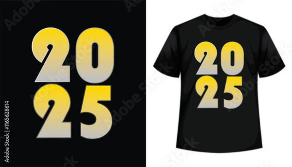 Obraz Bold 2025 design on a black t-shirt featuring vibrant, colorful numbers. Perfect for New Year celebrations, festive events, casual wear, and trendy fashion. A stylish and eye-catching choice for party