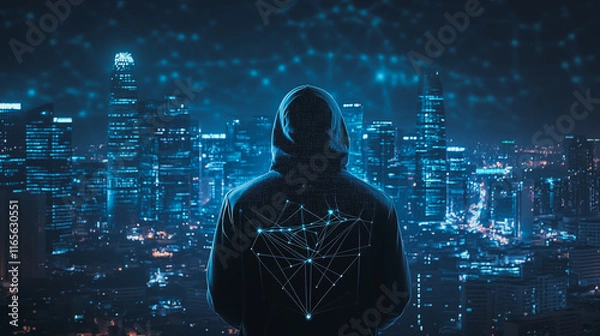 Fototapeta Hacker are planning to hack and attack networks and cyber security systems. Smart Innovation city with connection future wireless digital city and social media networking over the  cityscape.	