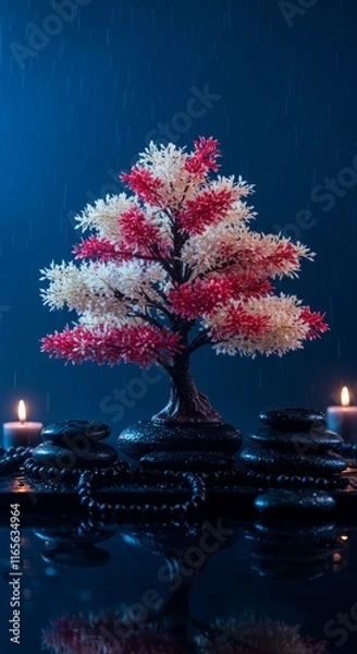 Obraz Bonsai on spa with spa stones, beautiful Zen ambience