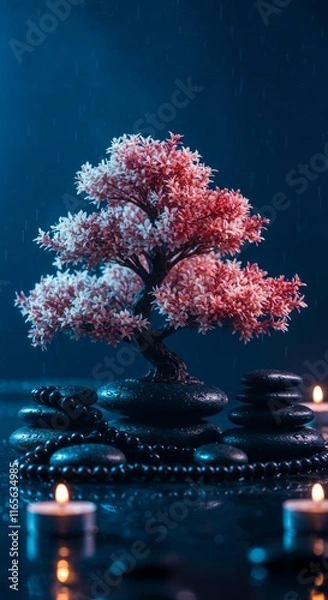 Obraz Bonsai on spa with spa stones, beautiful Zen ambience