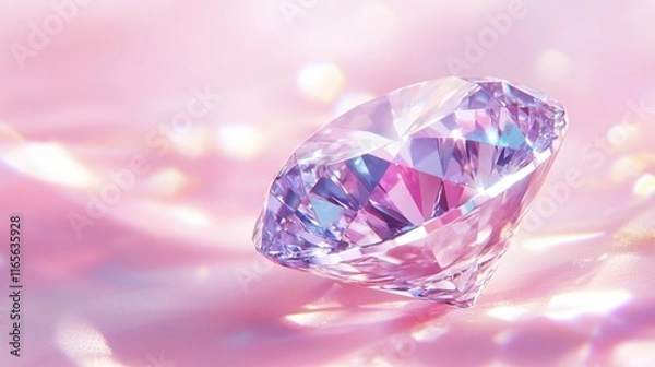 Fototapeta Glittering Diamond on Soft Pink Background with Sparkling Light