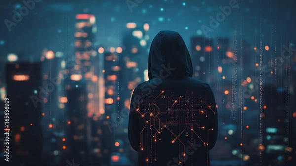 Fototapeta Hacker are planning to hack and attack networks and cyber security systems. Smart Innovation city with connection future wireless digital city and social media networking over the  cityscape.	
