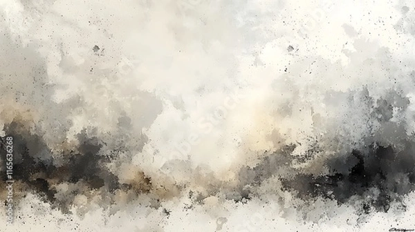 Fototapeta Abstract grayscale watercolor background with textured splatters and washes.