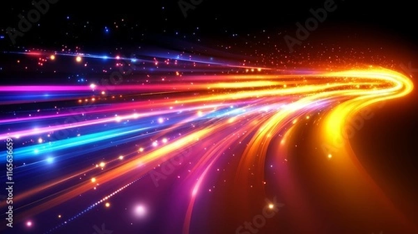 Fototapeta Abstract Colorful Light Trails Streaking Across Dark Background