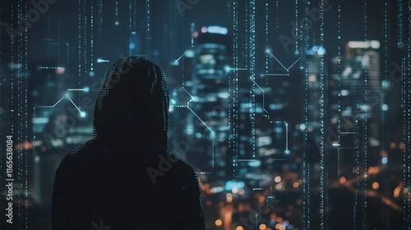Fototapeta Hacker are planning to hack and attack networks and cyber security systems. Smart Innovation city with connection future wireless digital city and social media networking over the  cityscape.	