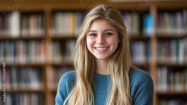 Fototapeta Smiling Student in a Library