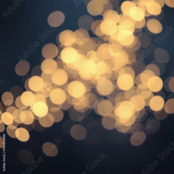 Fototapeta Abstract bokeh background with blurred white and yellow lights against a deep blue backdrop, creating a festive and dreamy atmosphere.