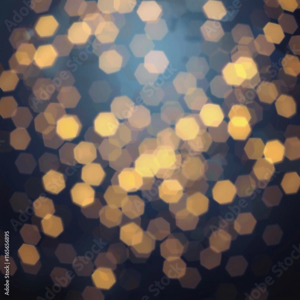 Fototapeta Abstract bokeh background with blurred white and yellow lights against a deep blue backdrop, creating a festive and dreamy atmosphere.