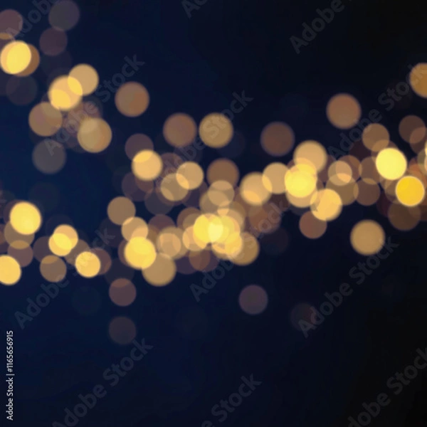 Fototapeta Abstract bokeh background with blurred white and yellow lights against a deep blue backdrop, creating a festive and dreamy atmosphere.