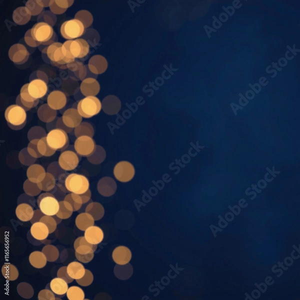 Fototapeta Abstract bokeh background with blurred white and yellow lights against a deep blue backdrop, creating a festive and dreamy atmosphere.