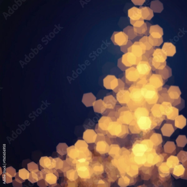Fototapeta Abstract bokeh background with blurred white and yellow lights against a deep blue backdrop, creating a festive and dreamy atmosphere.