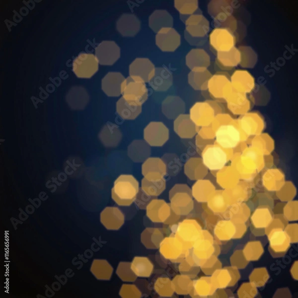Fototapeta Abstract bokeh background with blurred white and yellow lights against a deep blue backdrop, creating a festive and dreamy atmosphere.