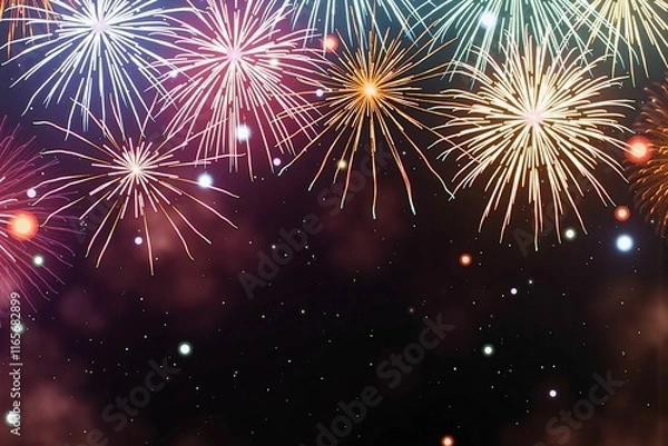 Fototapeta Spectacular Fireworks Display in the Night Sky with Vibrant Colors and Glittering Effects