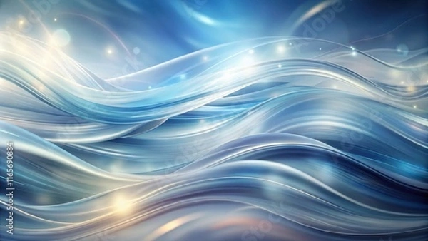 Fototapeta Abstract blue and silver waves with sparkling lights, creating a mesmerizing visual effect.