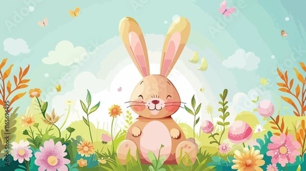 Obraz Adorable Easter Bunny in Cartoon Vector Style for Festive Designs