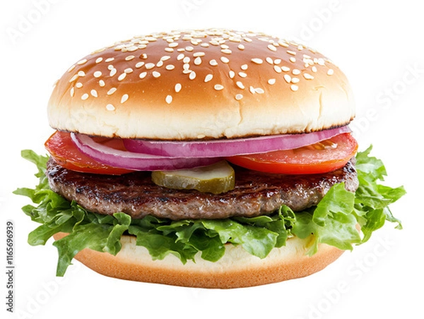 Obraz Isolated Classic Burger with Lettuce and Tomato