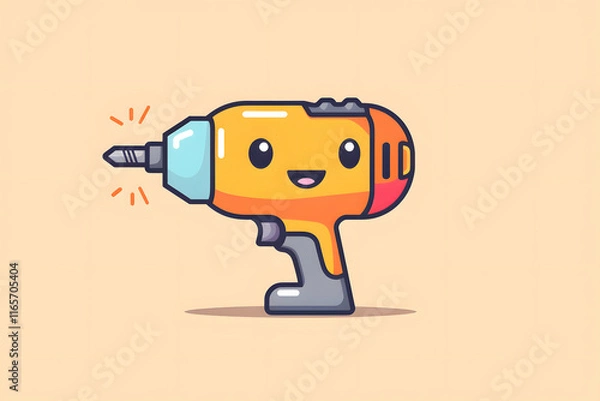 Fototapeta Cartoon-style Drill With a Cheerful Face on a Light Background