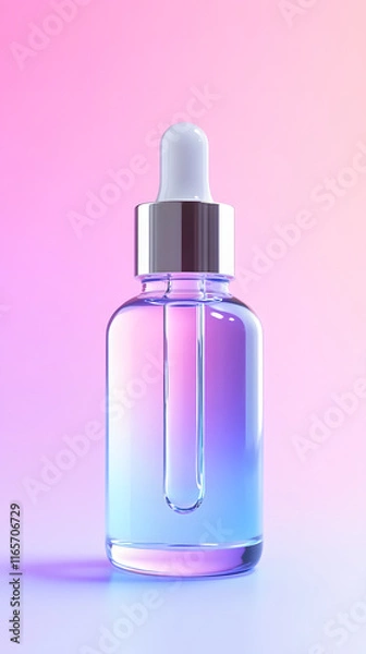 Obraz Hyaluronic acid serum in a pipette flask. liquid gel. Cosmetic face skincare product closeup on a pink background