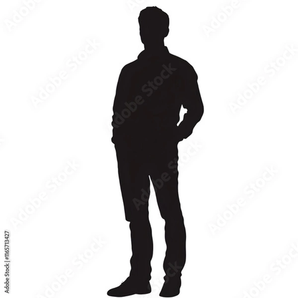 Fototapeta Man with hands in pocket standing silhouette isolated on transparent background Man standing silhouette png