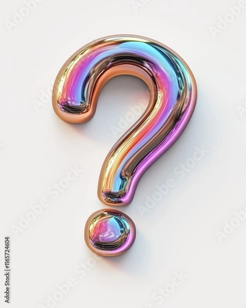 Fototapeta Multi-colored holographic question mark reflecting light and color in a modern design