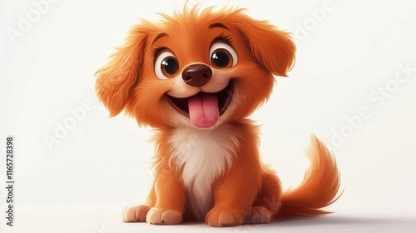 Fototapeta Cheerful small dog enjoying playtime with a shiny fur coat in a bright, colorful cartoon style
