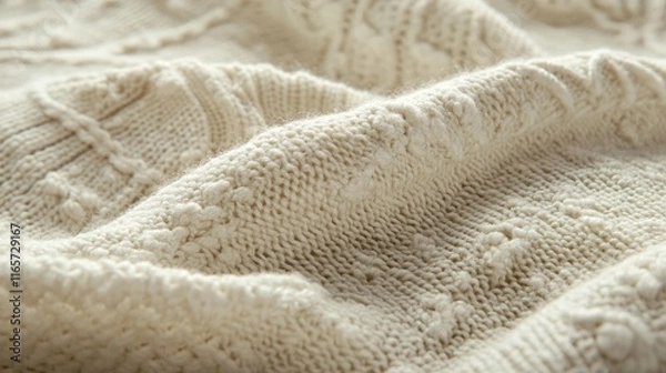 Obraz A close-up view of a textured cream-colored knitted fabric.