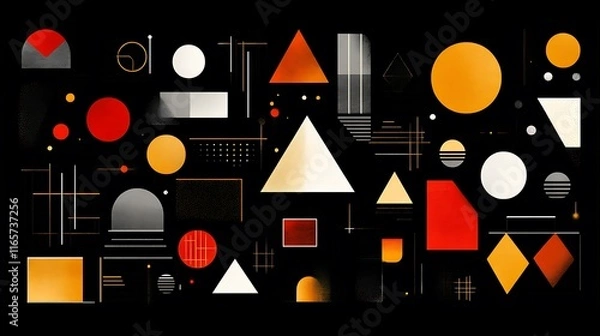 Fototapeta Abstract Geometric Art Composition in Red Orange and Black