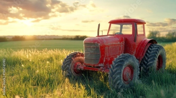 Obraz Rustic Tractor in Golden Hour Light