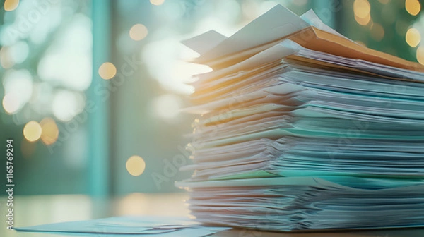 Obraz A stack of medical journals and research papers