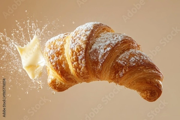 Fototapeta Delicious Croissant with Butter Splashing Effect