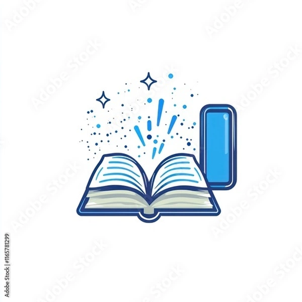 Fototapeta Open Book Radiating Light Beside Digital Device