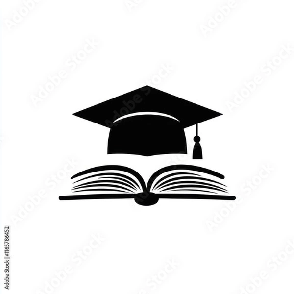 Fototapeta Graduation Cap Rests Atop Open Book Illustrating Knowledge