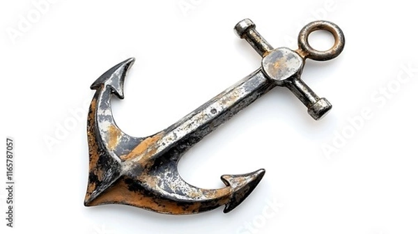 Fototapeta  The anchor is a light gray-silver color, and has brown rust spots.