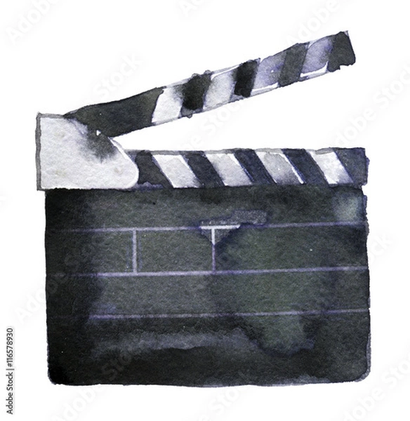 Obraz szkic akwarela clapperboard na białym tle