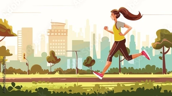 Fototapeta Professional Infographic of Woman Running and Jogging in Cartoon Vector Style