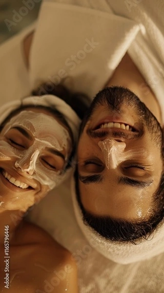 Fototapeta Close-up of a couple enjoying a facial side-by-side, a moment of shared self-care