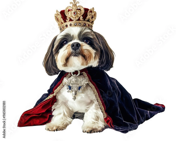 Obraz Adorable dog dressed as a king, wearing a crown and royal cape.