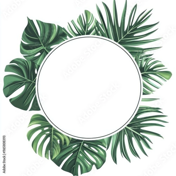 Fototapeta Tropical Leaves Frame Encircles A Blank Circle