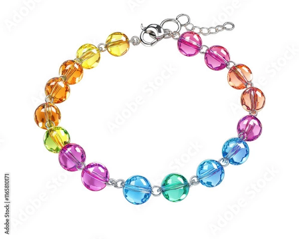 Fototapeta Colorful bead bracelet on white isolate background.