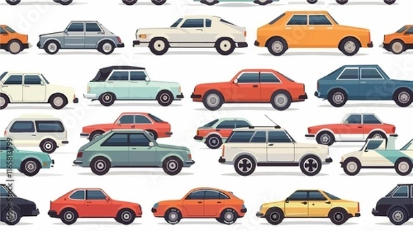 Fototapeta Diverse Range of Cars Including Sedan and SUV Models