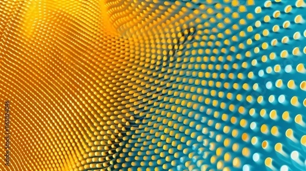 Fototapeta Abstract design with a wave pattern in vibrant yellow and turquoise colors.