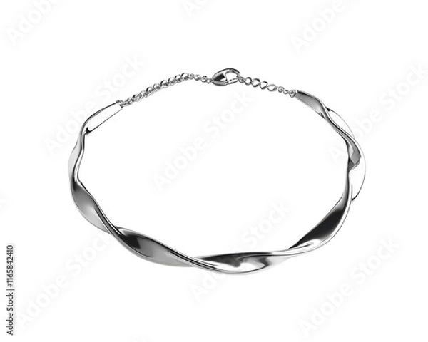 Obraz Elegant silver twisted necklace on a white isolated background.