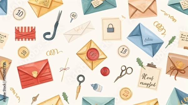 Obraz Assorted Envelopes, Postmarks, and Postcards for Mailing and Communication